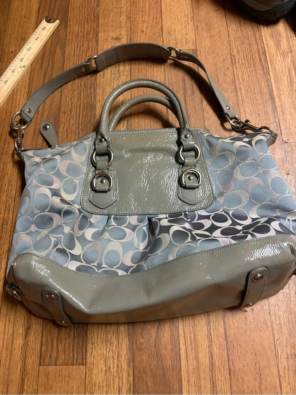 Coach Green and Gray Signature Shoulder Bag